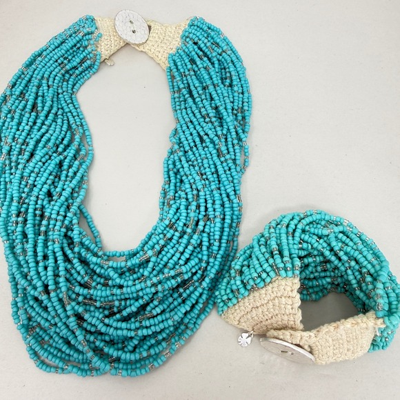 Lucky Brand Jewelry - Lucky Brand Multi Strand Seed Bead Crochet Statement Necklace and Bracelet Set